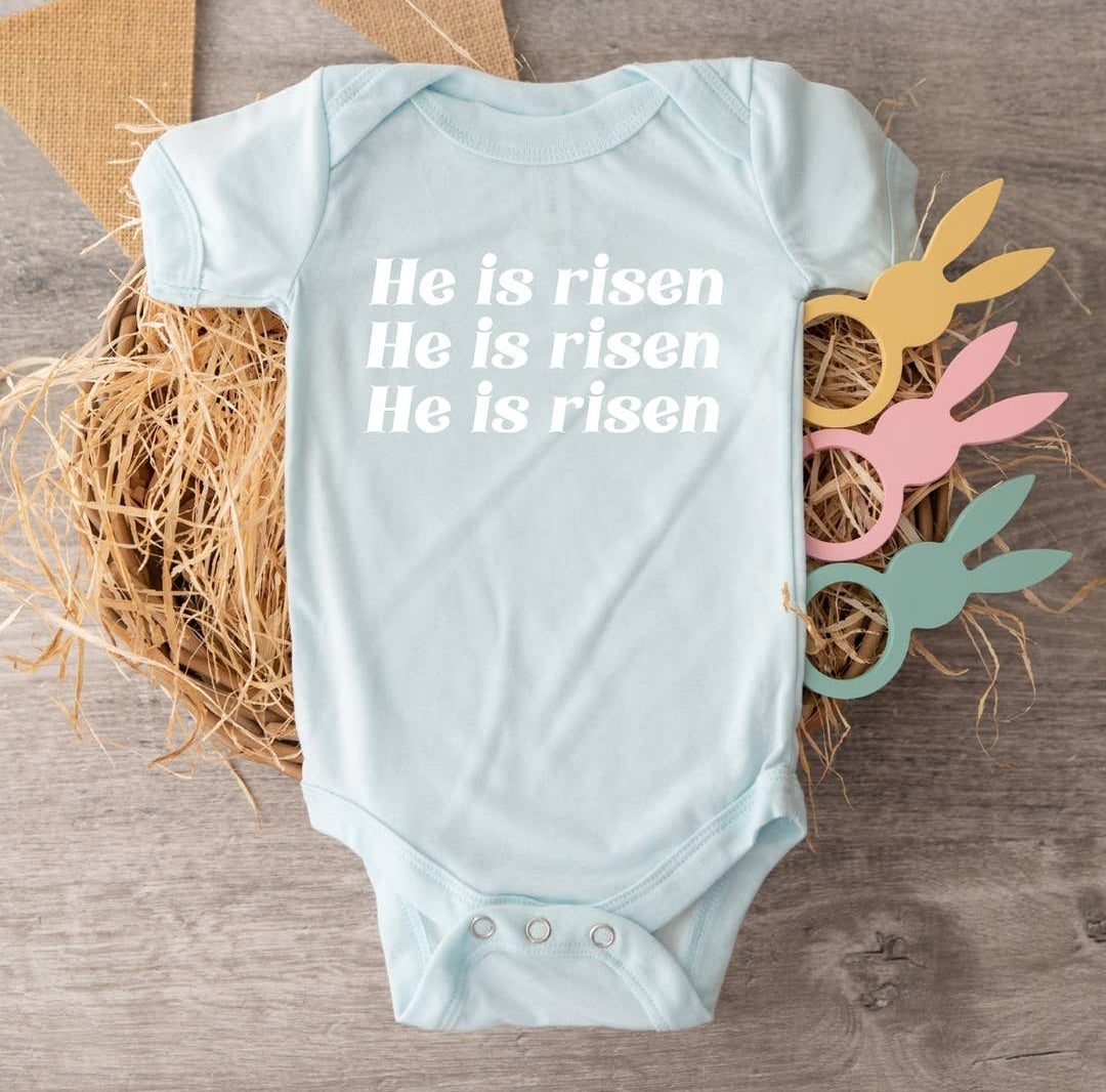 "He is Risen" Blue Onesie
